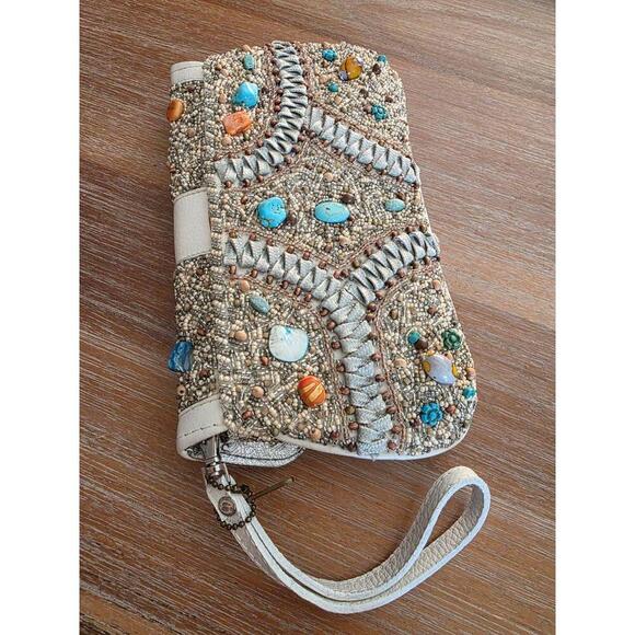 Mary Frances Clutch Womens Medium Ivory Turquoise Stones Boho Southwestern Chic - Picture 5 of 10